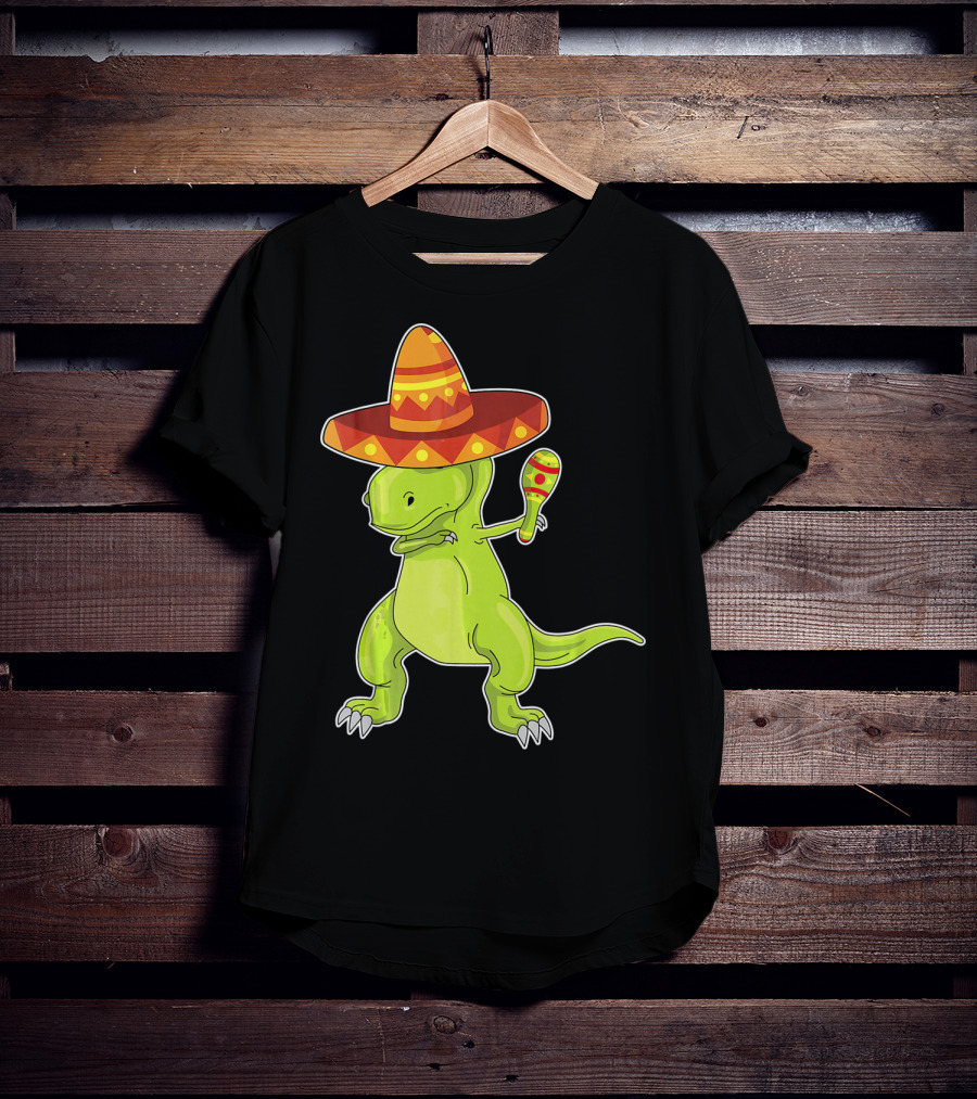 Cinco De Mayo Dinosaur Funny Mexican Sombrero Maracas T-Shirt
