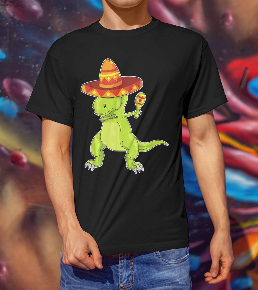 Cinco De Mayo Dinosaur Funny Mexican Sombrero Maracas T-Shirt