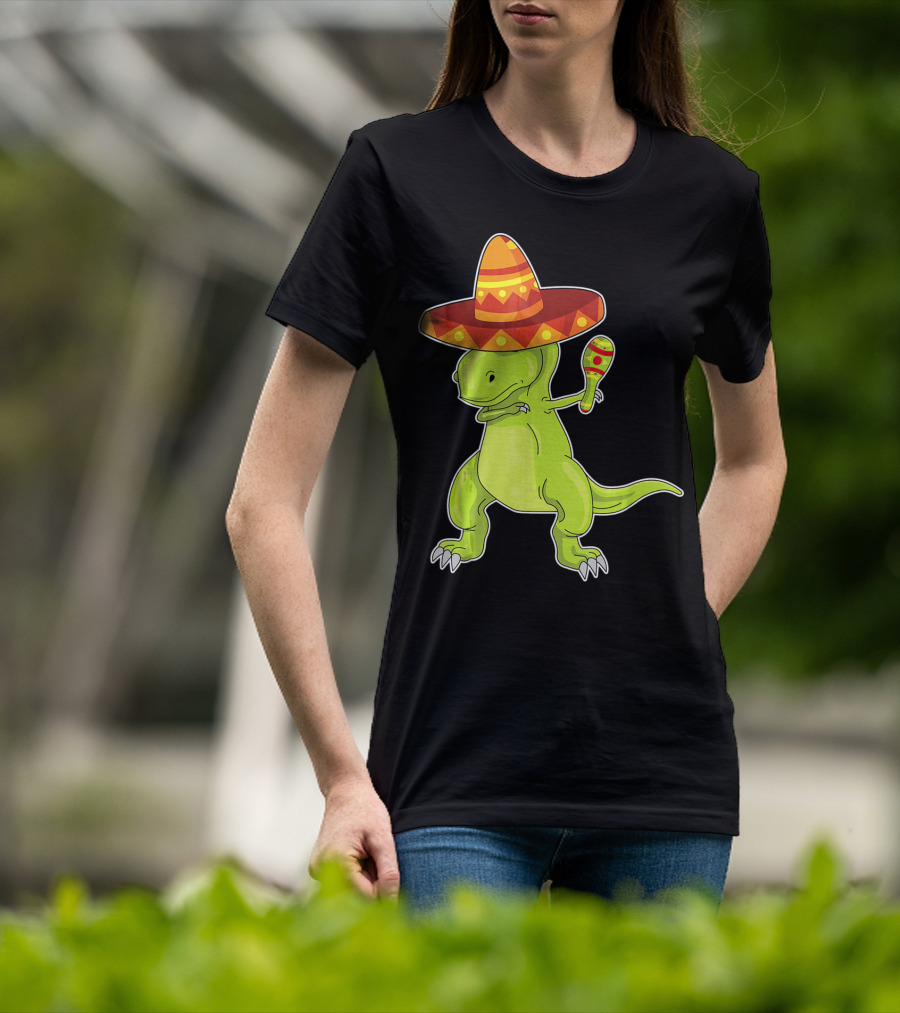 Cinco De Mayo Dinosaur Funny Mexican Sombrero Maracas T-Shirt