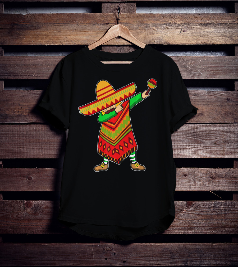 Cinco De Mayo Sombrero Poncho Dab With Maraca T-Shirt