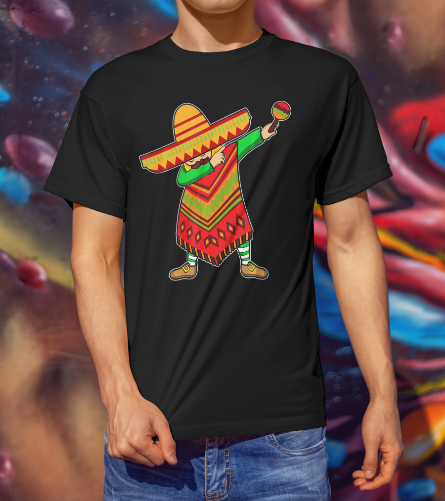 Cinco De Mayo Sombrero Poncho Dab With Maraca T-Shirt