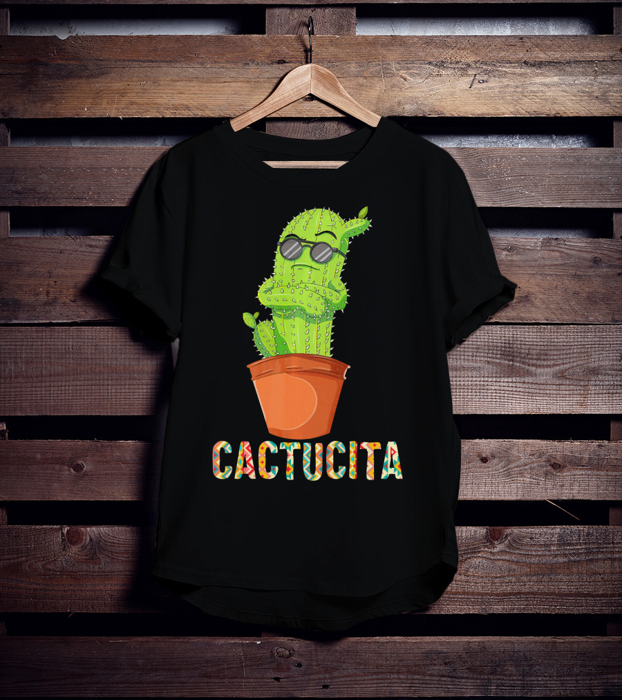 Mamacita Cactus Cactucita Cinco De Mayo Cactus With Sunglasses In Pot T-Shirt