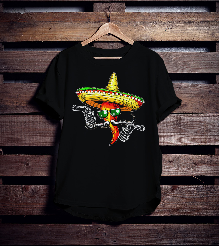 Sombrero Chili Gunslinger Cinco De Mayo Drinko Fiesta T-Shirt