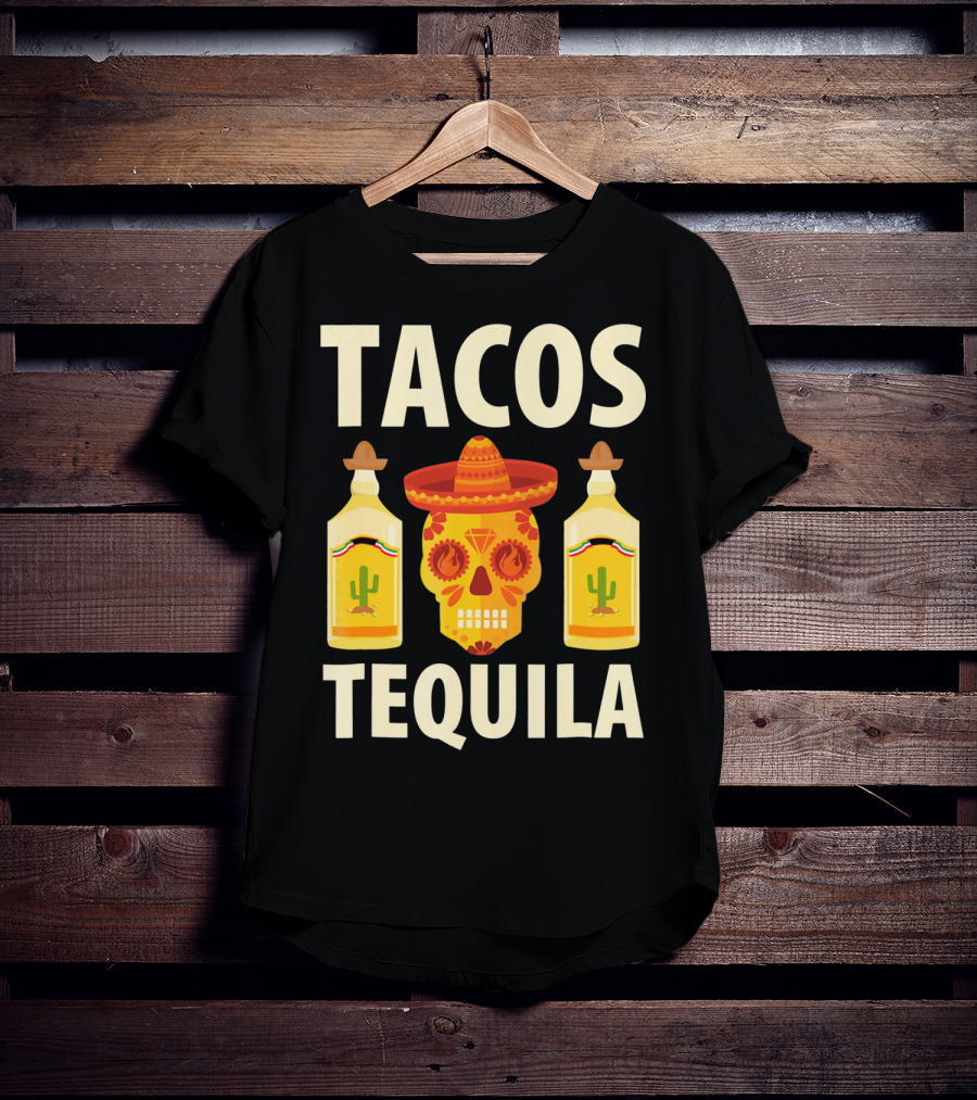 Cinco De Mayo Tacos Tequila Skull And Bottles T-Shirt