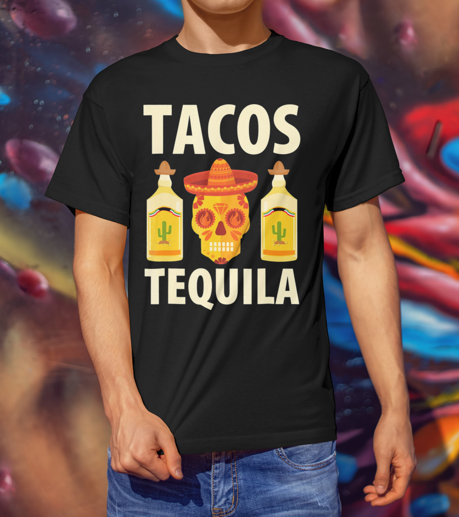 Cinco De Mayo Tacos Tequila Skull And Bottles T-Shirt