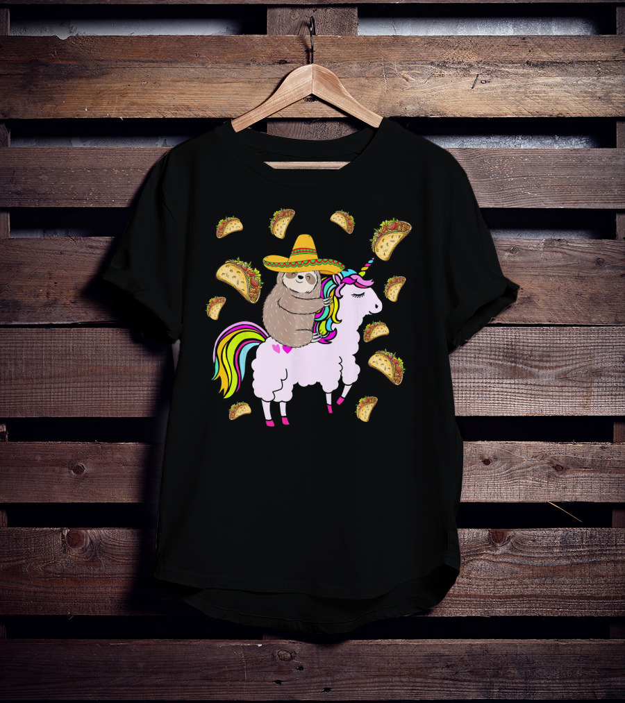 Sloth Riding Llamacorn Unicorn Cinco De Mayo Taco Fiesta T-Shirt