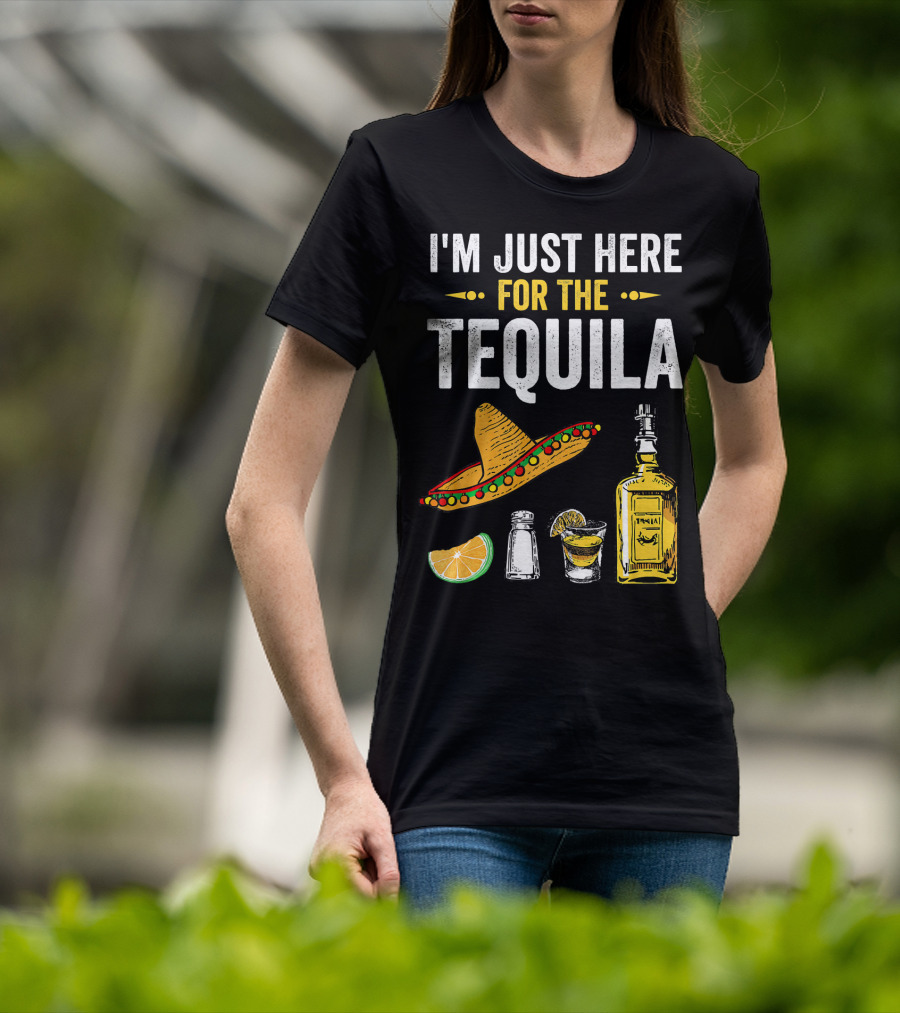 I'm Just Here For The Tequila Sombrero Lime Salt Bottle Shot T-Shirt
