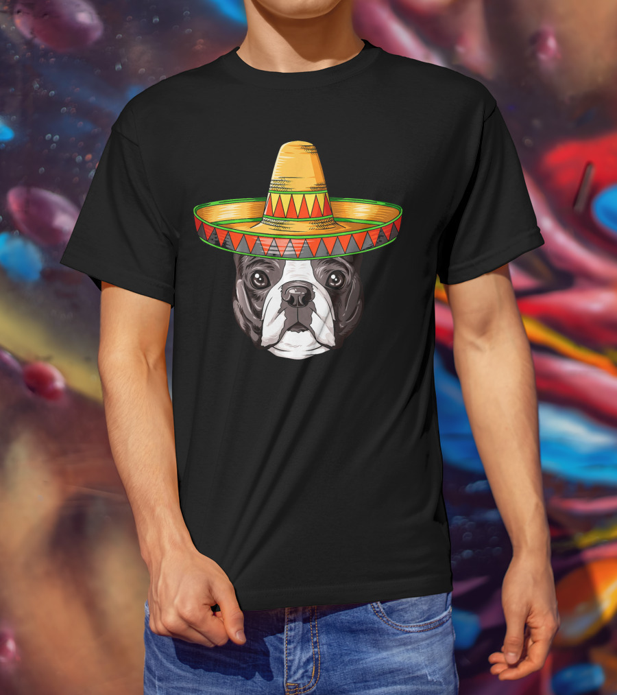 Boston Terrier Cinco De Mayo Sombrero Mexican T-Shirt