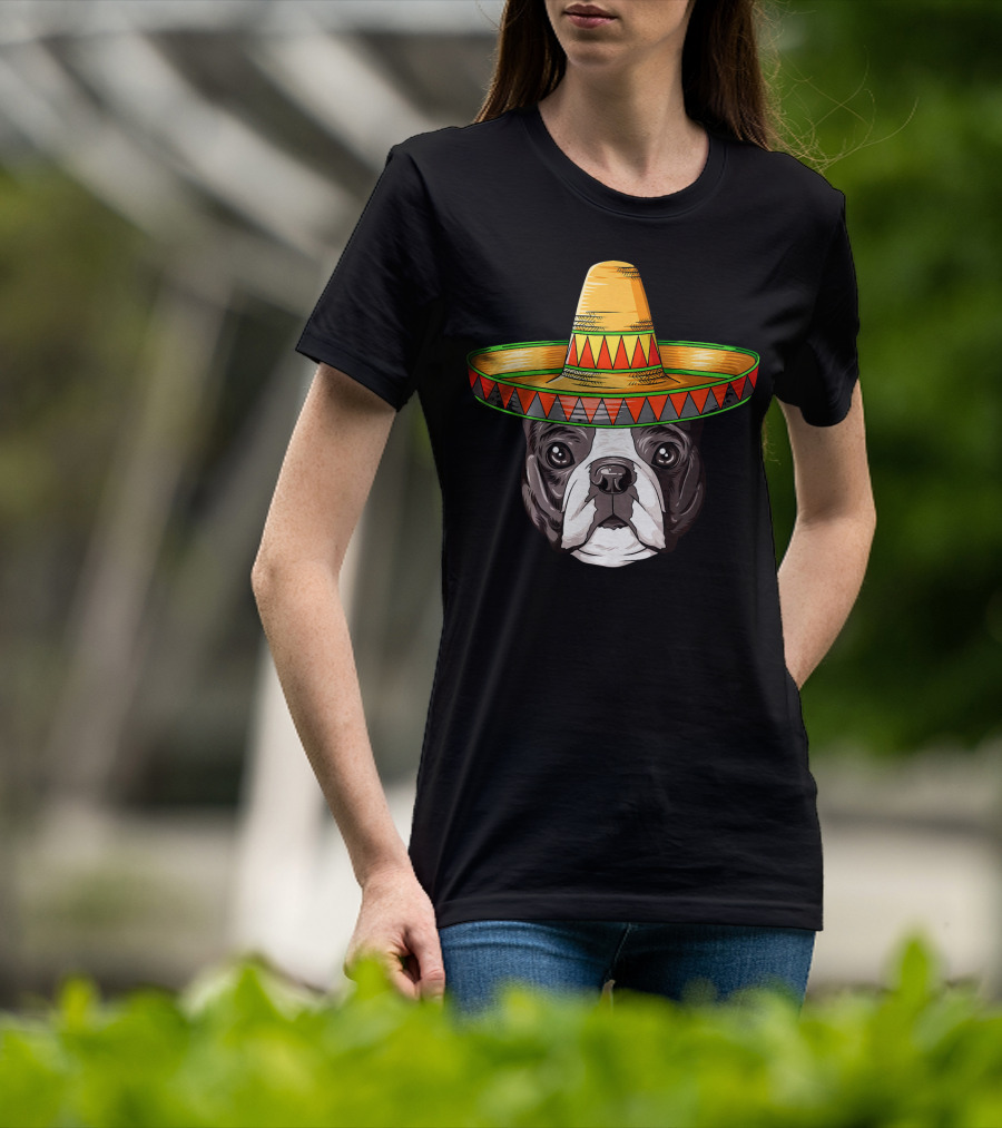 Boston Terrier Cinco De Mayo Sombrero Mexican T-Shirt
