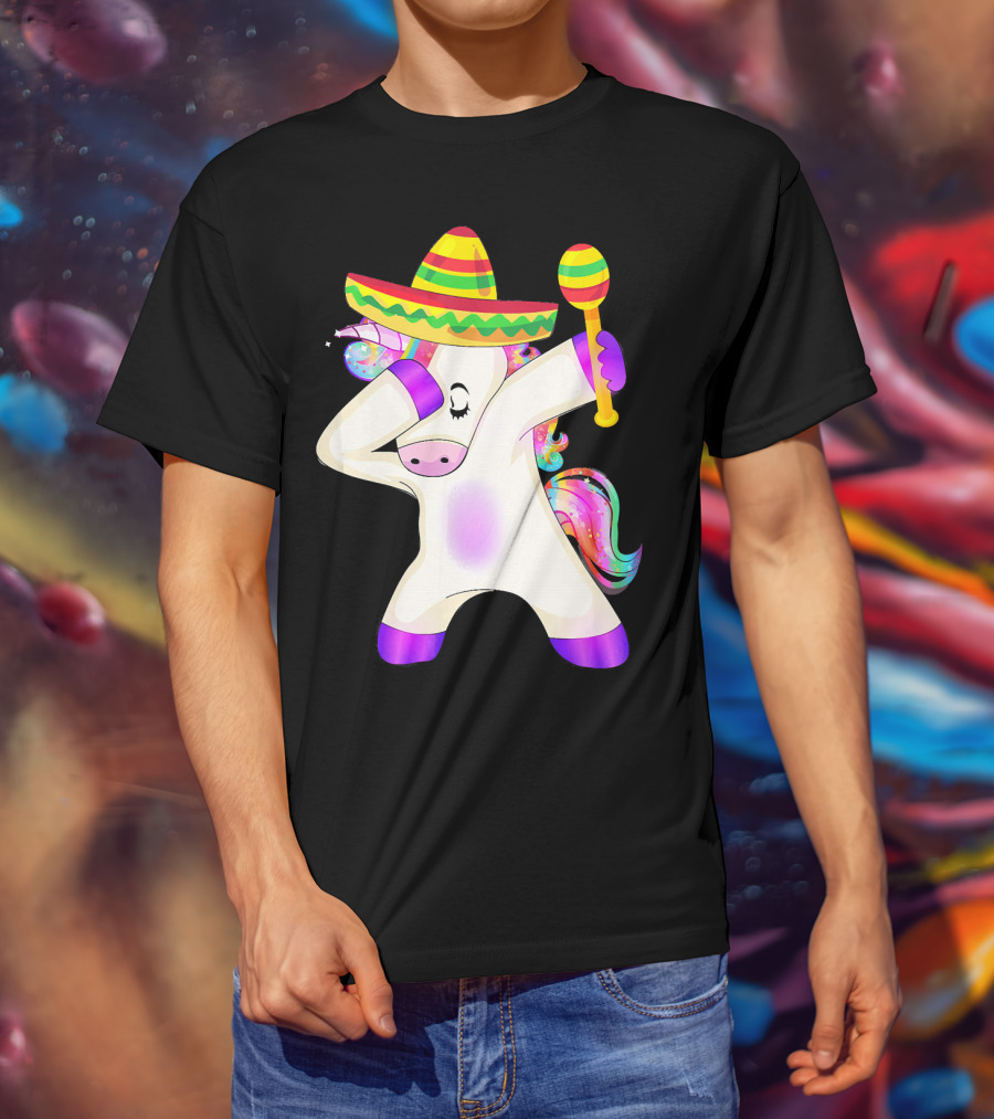 Cinco De Mayo Dabbing Unicorn Sombrero Maracas T-Shirt