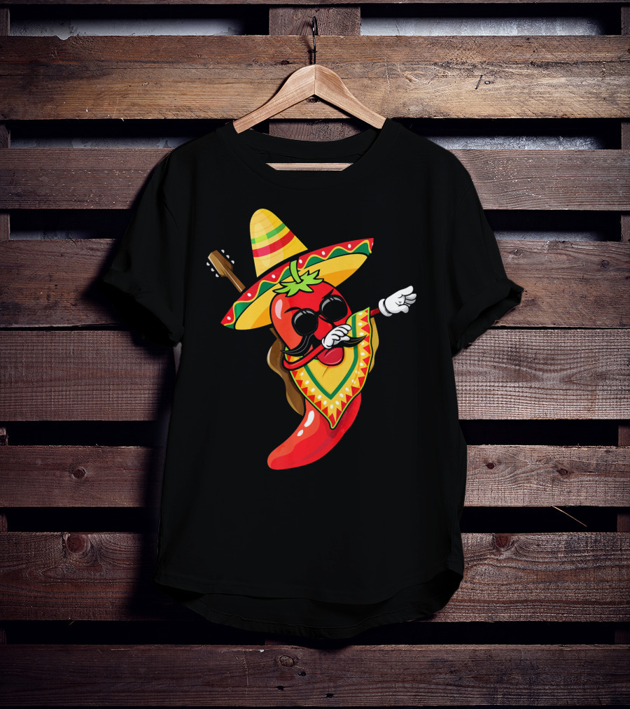 Mexican Poncho Cinco De Mayo Dabbing Jalapeño Sombrero Mustache Guitar T-Shirt