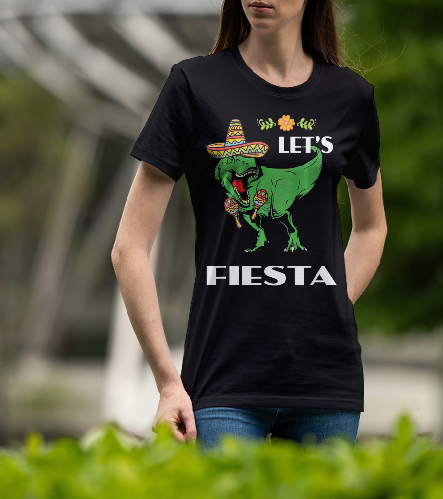 Cinco De Mayo Let's Fiesta Tyrannosaurus Sombrero And Maracas T-Shirt