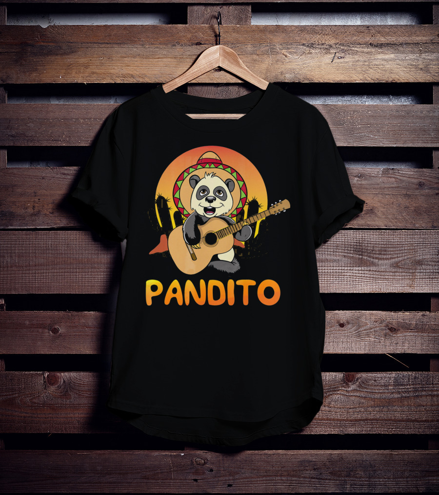 Pandito Funny Mexican Panda With Sombrero And Guitar Fiesta T-Shirt