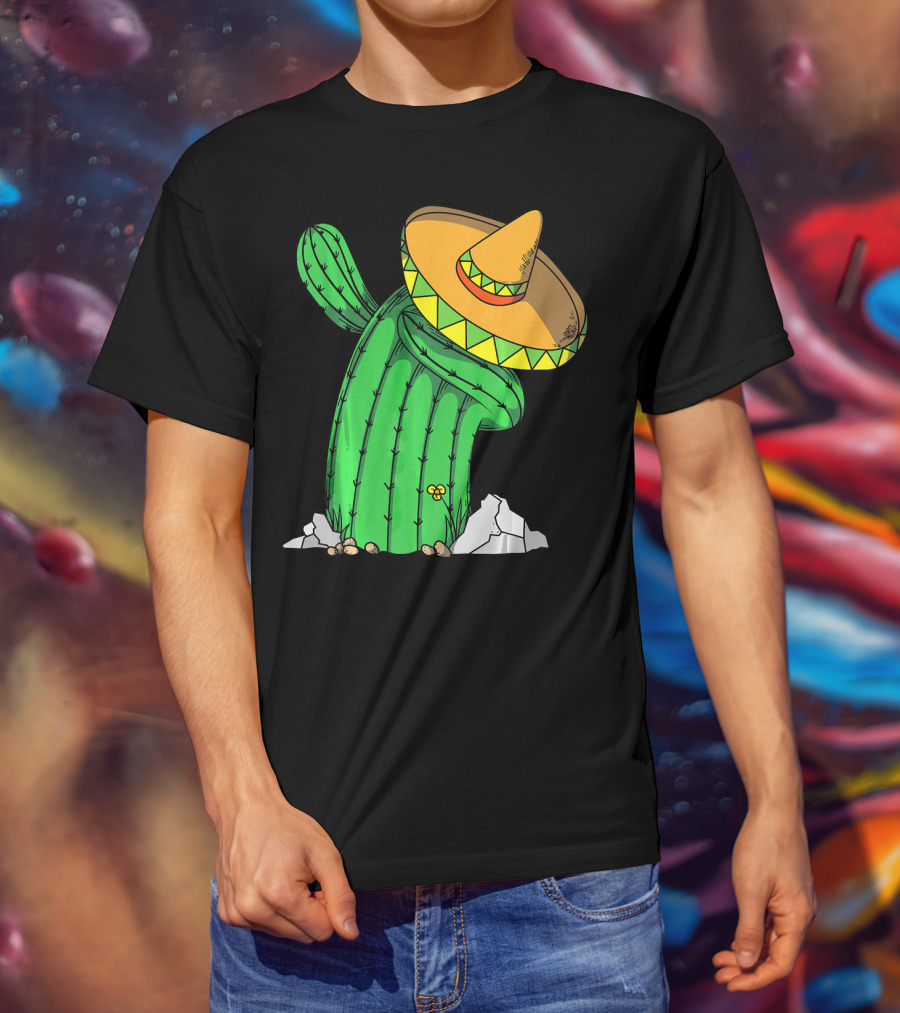 Cinco De Mayo Dabbing Cactus With Sombrero Fun T-Shirt