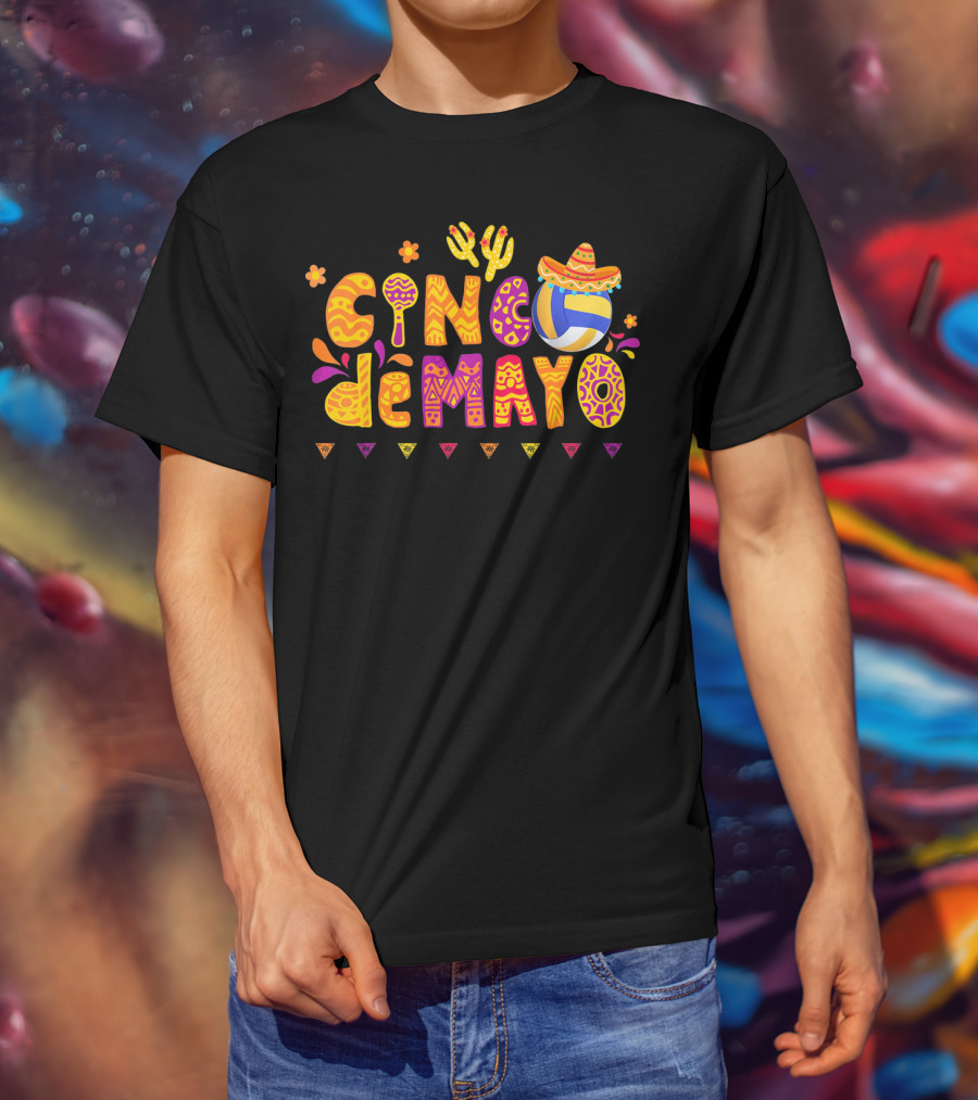 Cinco De Mayo Volleyball Fiesta With Sombrero And Cactus T-Shirt