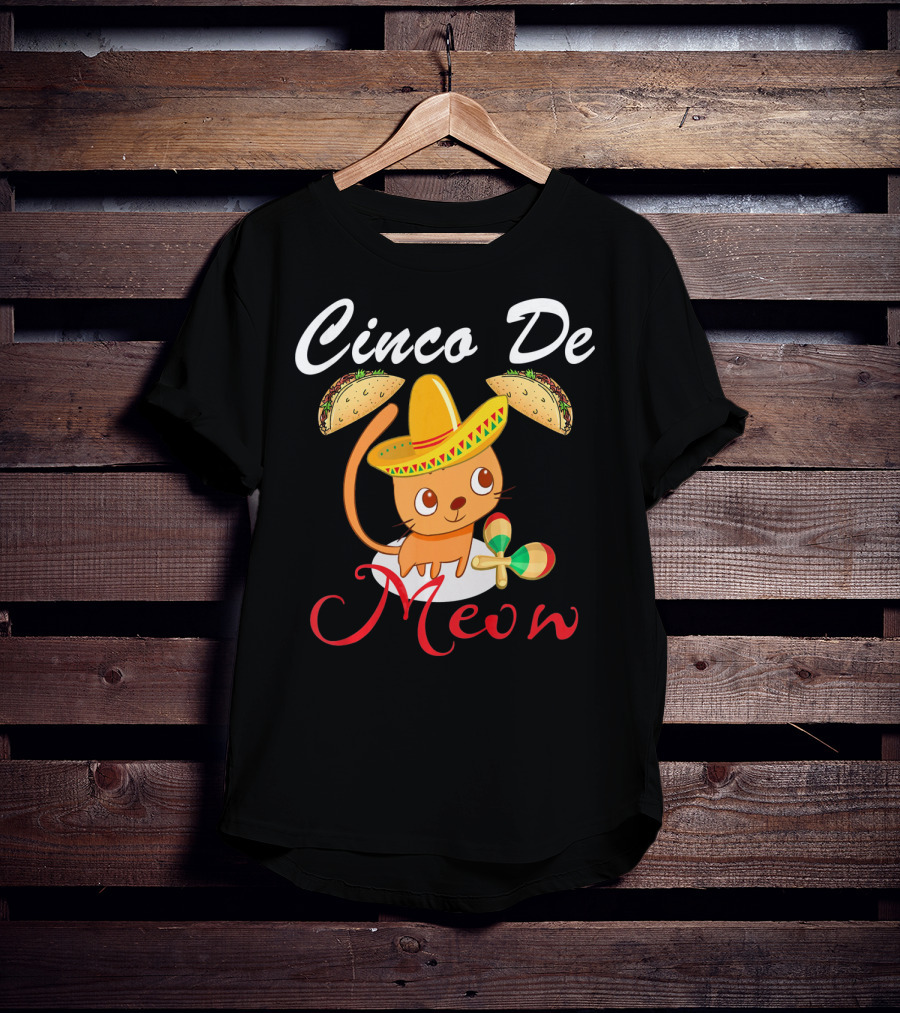 Cinco De Meow Cat In Sombrero With Tacos And Maracas T-Shirt