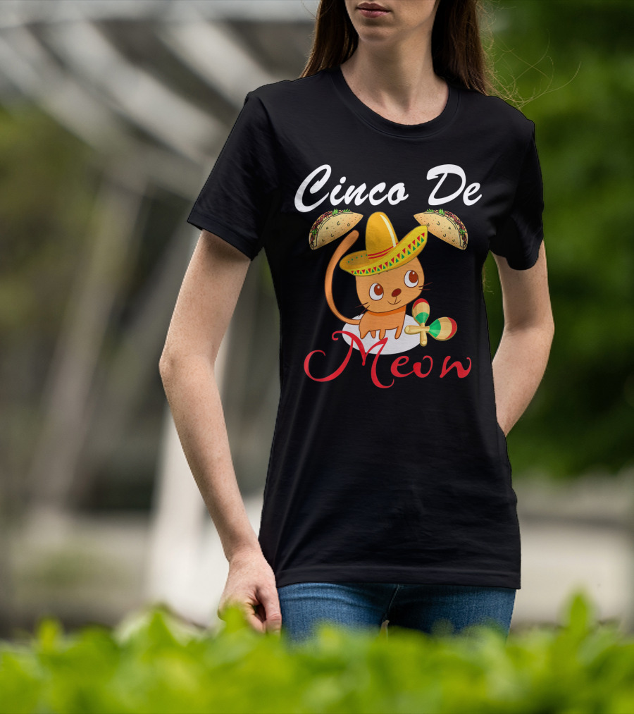 Cinco De Meow Cat In Sombrero With Tacos And Maracas T-Shirt