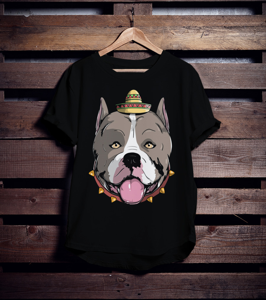 Pitbull Dog Sombrero Fiesta Cinco De Mayo T-Shirt