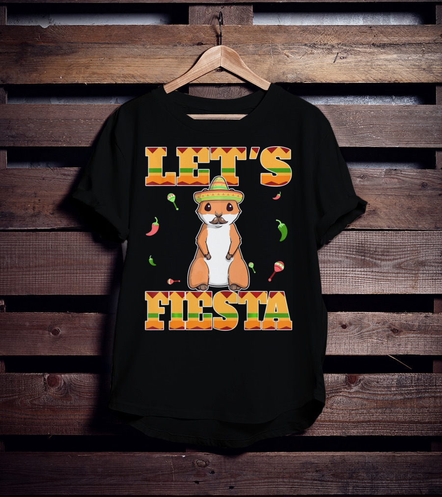 Let's Fiesta Prairie Dog Cinco De Mayo Sombrero Celebration Peppers Maracas T-Shirt