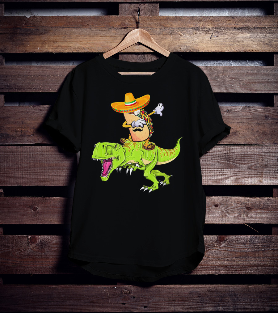 Dabbing Taco Sombrero On T-Rex Dinosaur T-Shirt