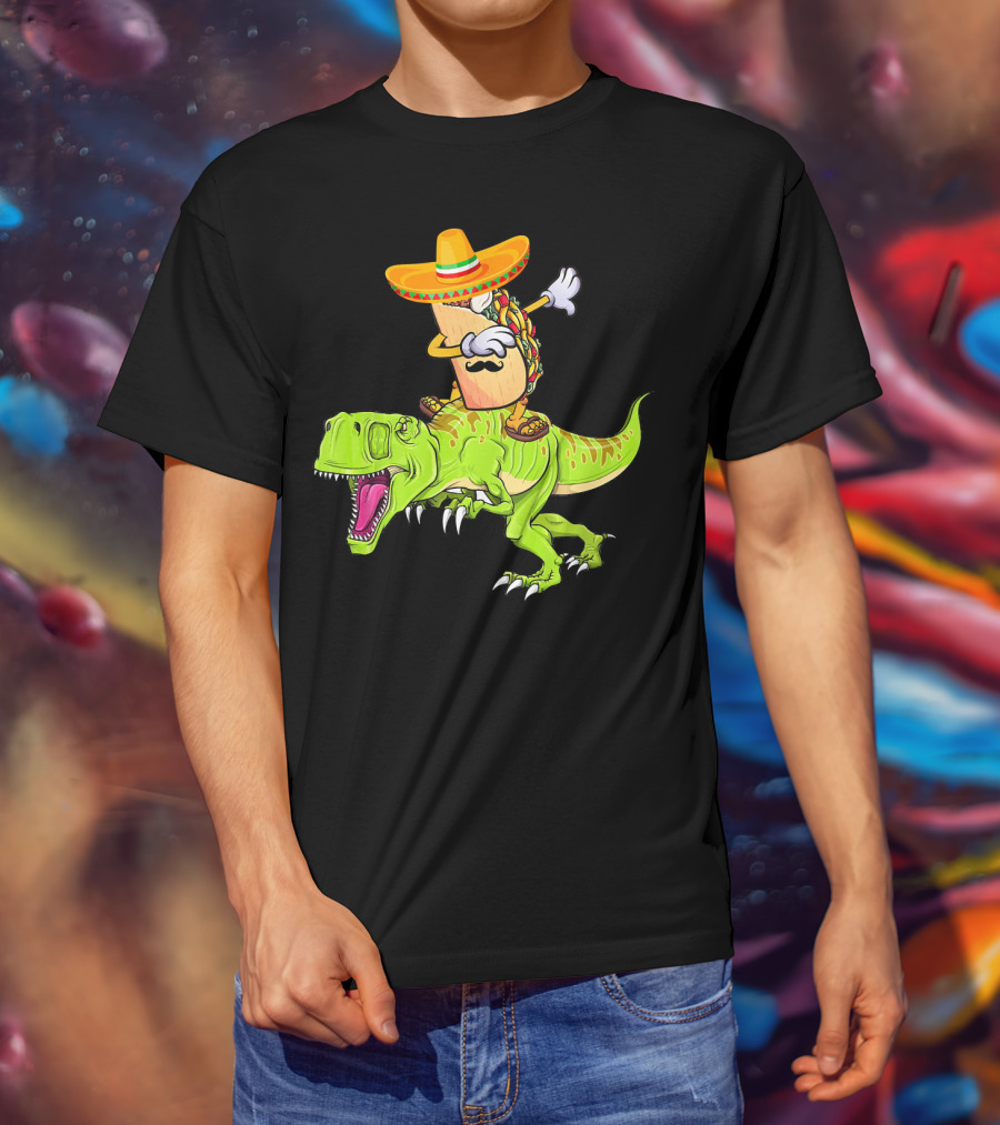 Dabbing Taco Sombrero On T-Rex Dinosaur T-Shirt