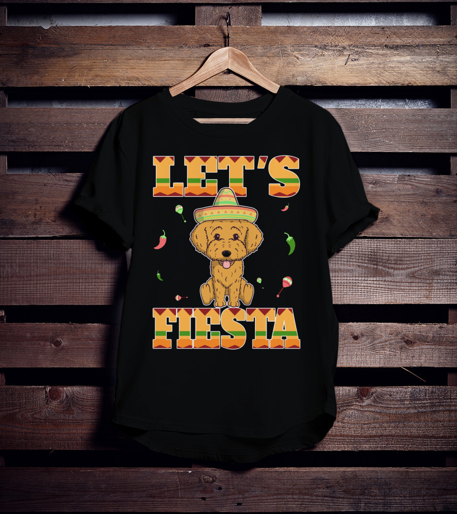 Let's Fiesta Goldendoodle Dog Cinco De Mayo Sombrero Maracas Peppers T-Shirt