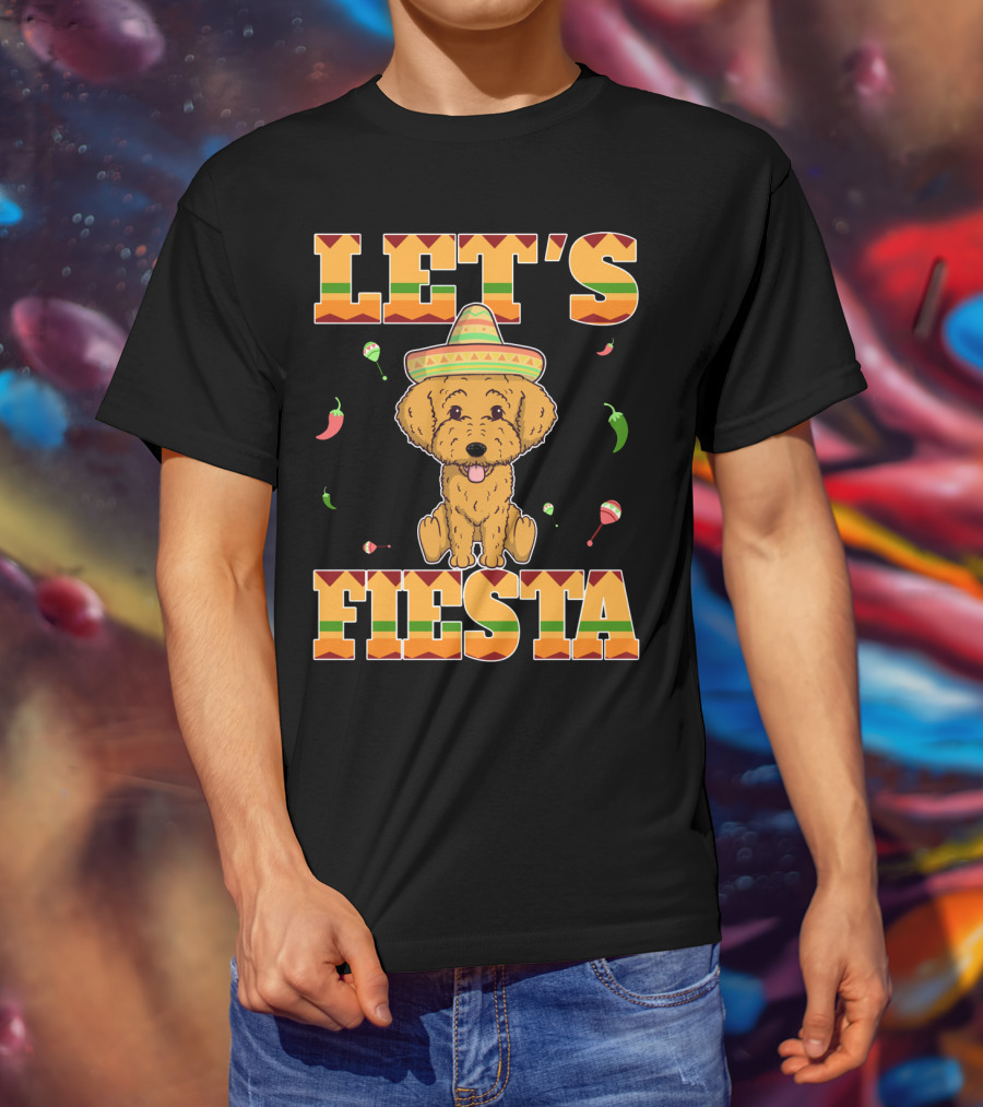 Let's Fiesta Goldendoodle Dog Cinco De Mayo Sombrero Maracas Peppers T-Shirt