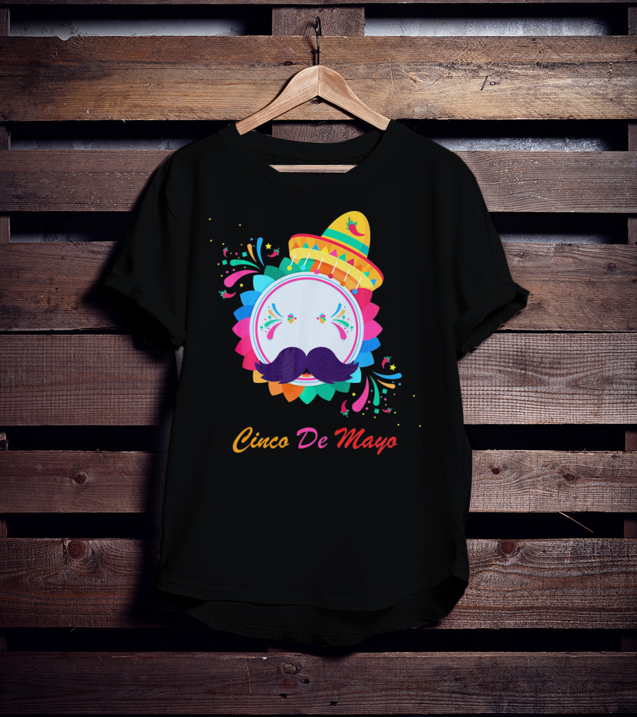 Cinco De Mayo Colorful Sombrero Mustache T-Shirt