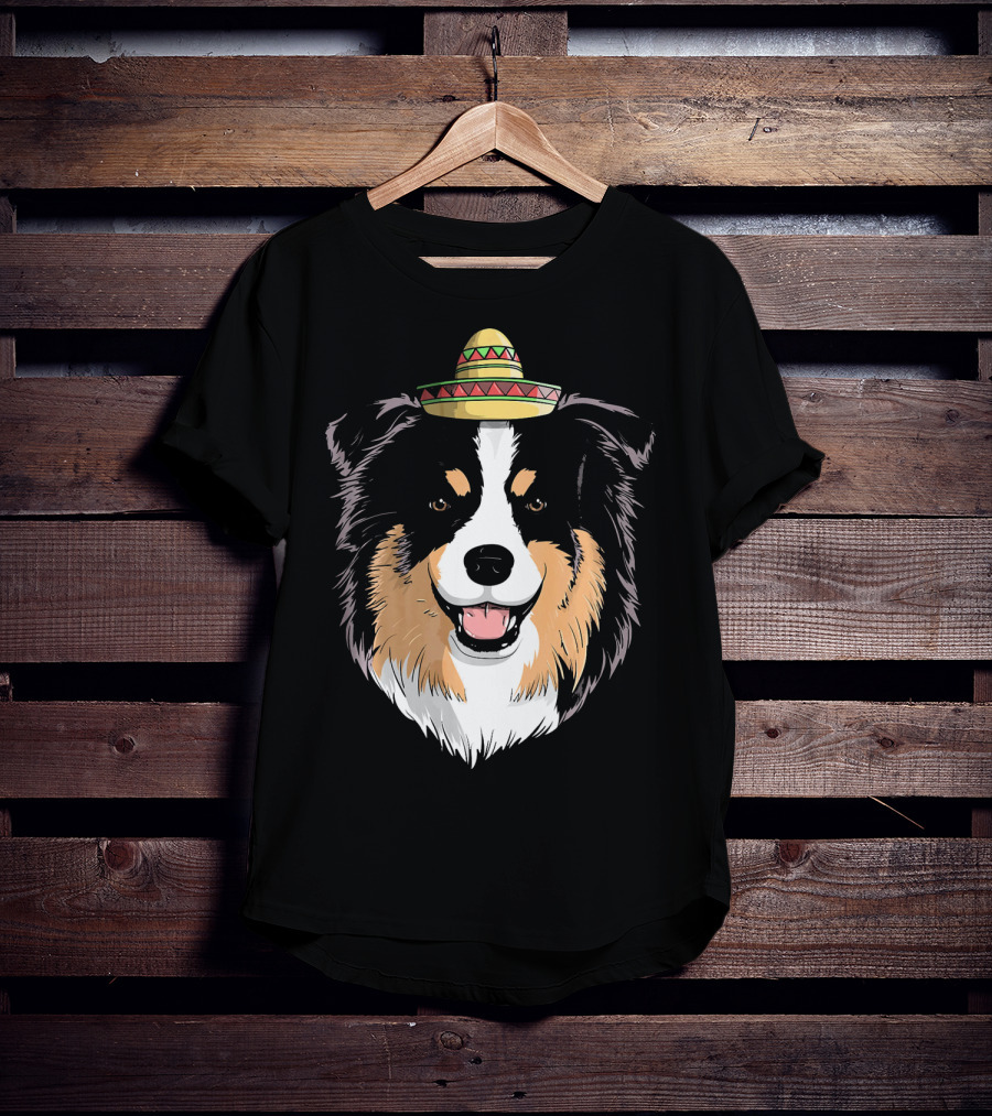 Australian Shepherd Dog Sombrero Cinco Celebration Hat T-Shirt