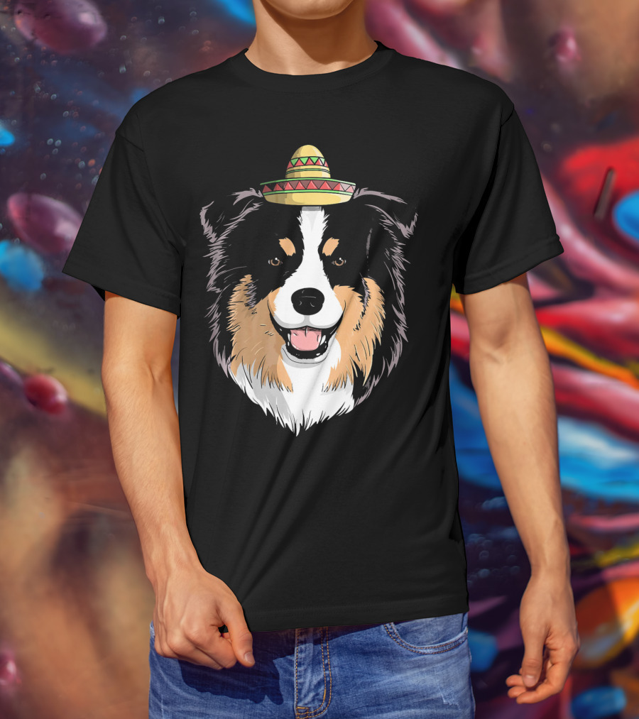 Australian Shepherd Dog Sombrero Cinco Celebration Hat T-Shirt