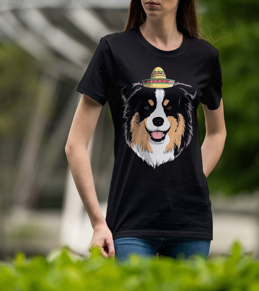 Australian Shepherd Dog Sombrero Cinco Celebration Hat T-Shirt