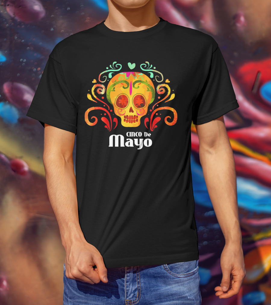 Cinco De Mayo Colorful Skull Vibrant T-Shirt