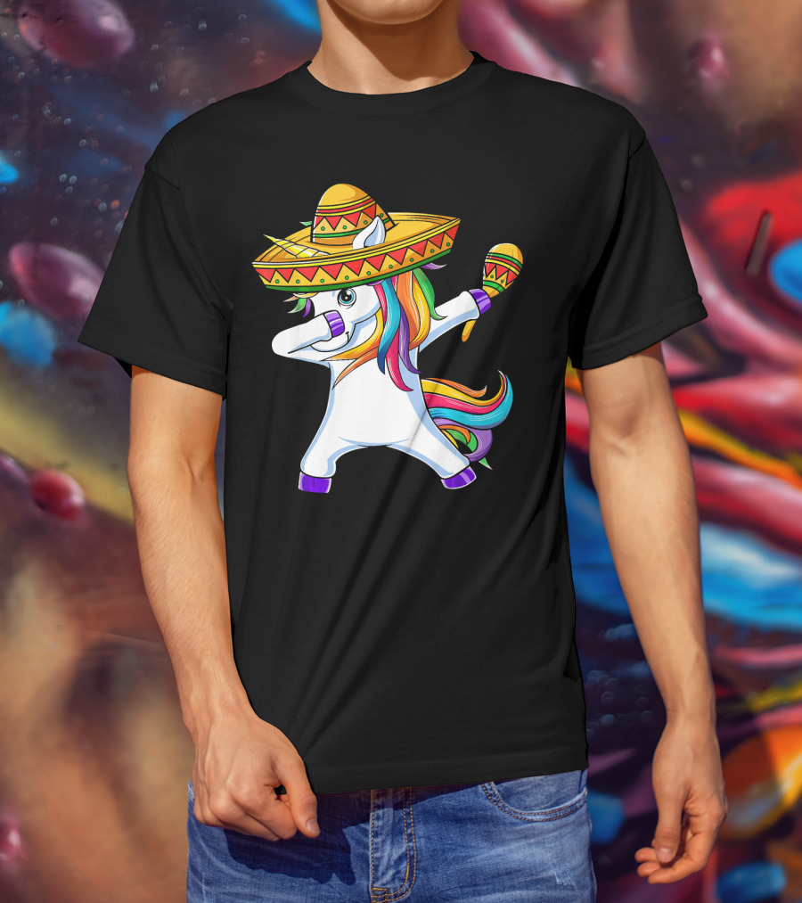 Dabbing Unicorn Cinco De Mayo Girls Sombrero And Maracas T-Shirt