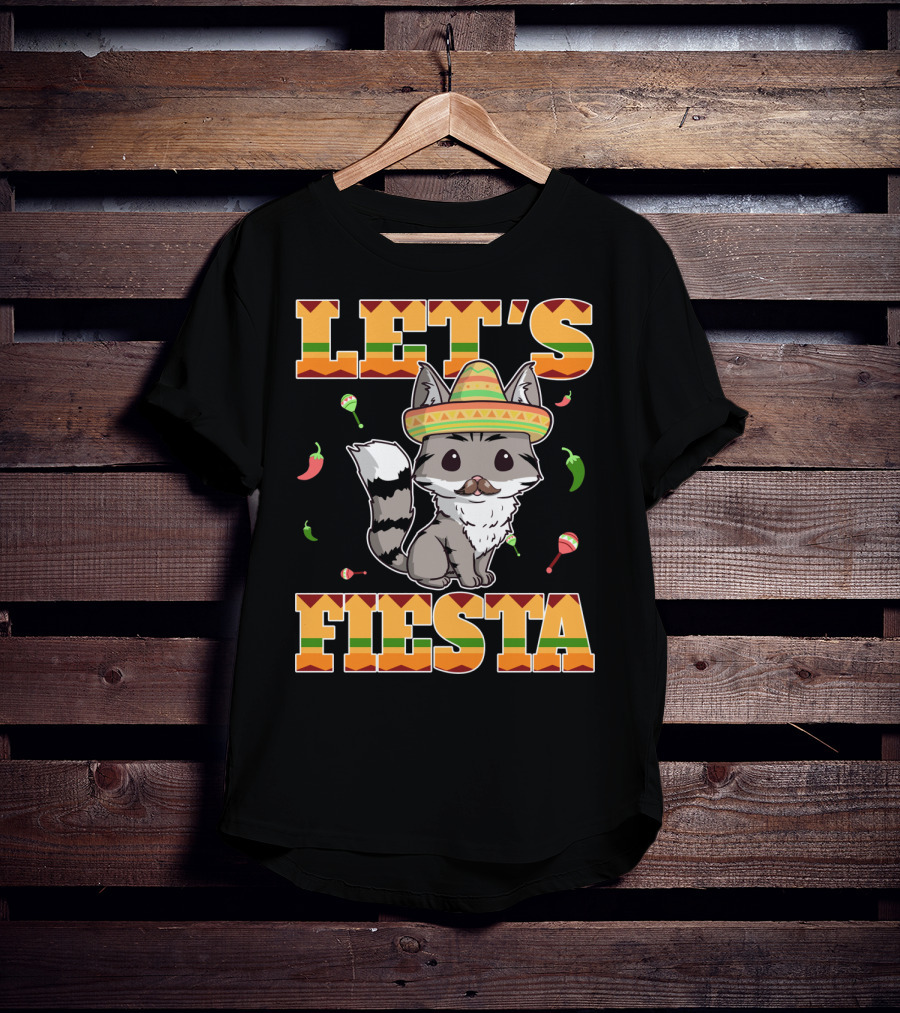 Let's Fiesta Cat Sombrero Chillies Cinco De Mayo Mexican T-Shirt