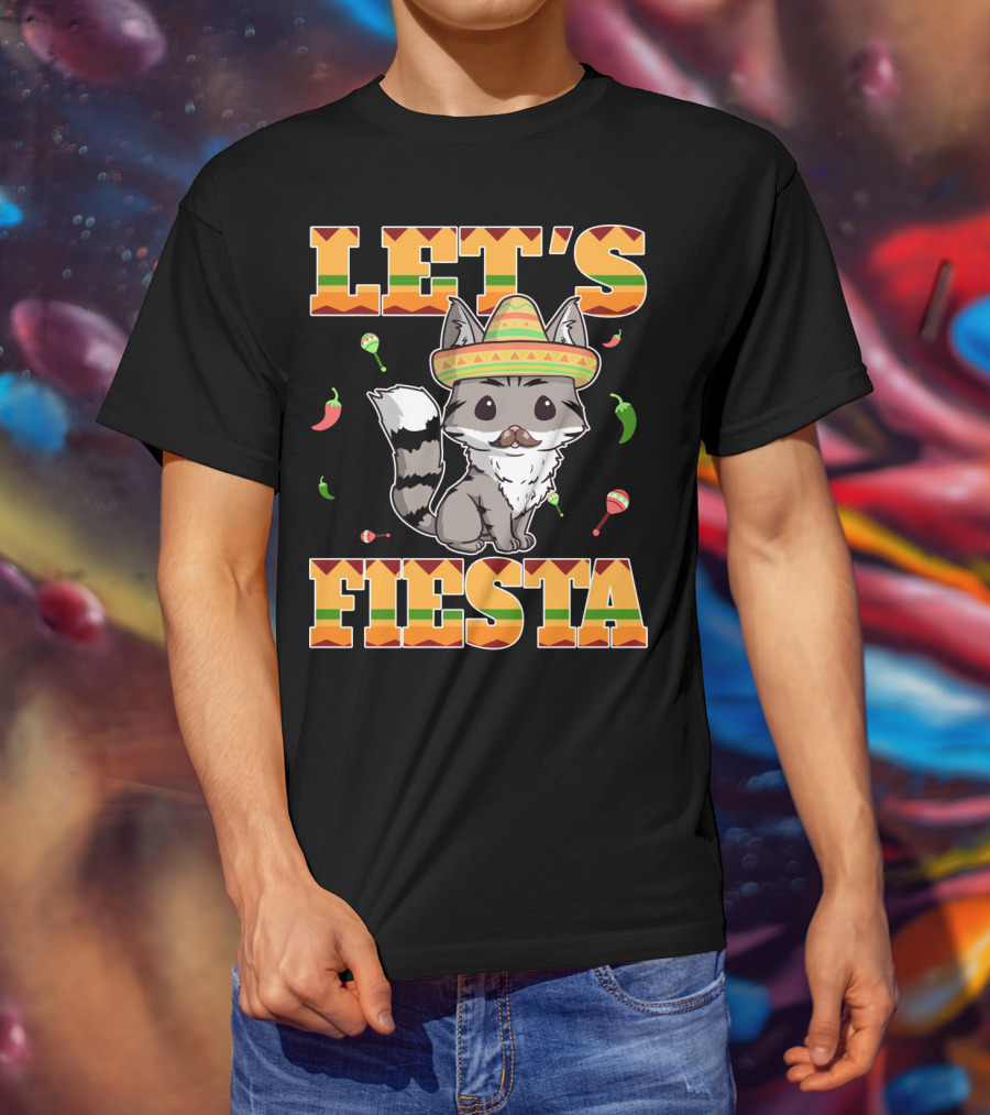 Let's Fiesta Cat Sombrero Chillies Cinco De Mayo Mexican T-Shirt