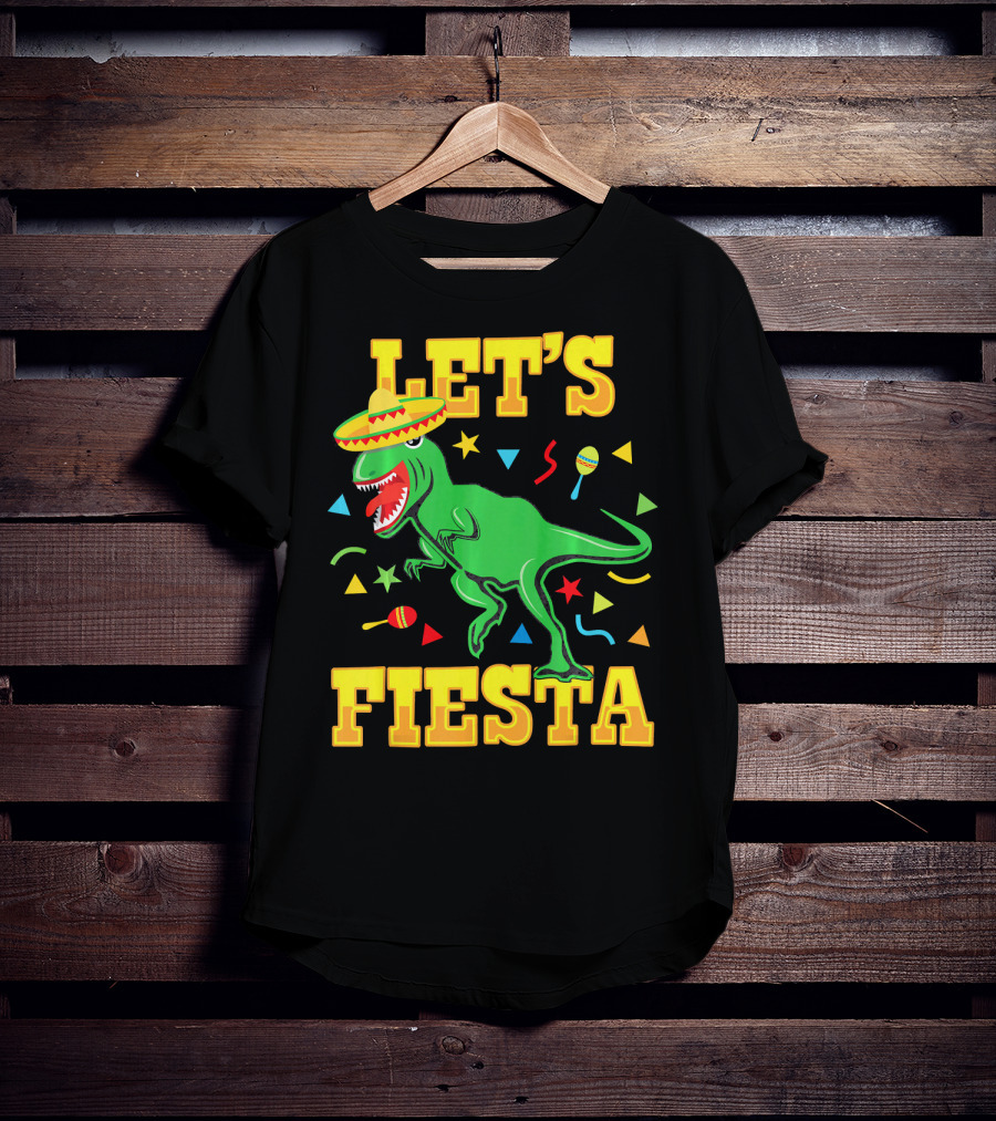 Tyrannosaurus Dinosaur Let's Fiesta Cinco De Mayo Sombrero Maracas T-Shirt
