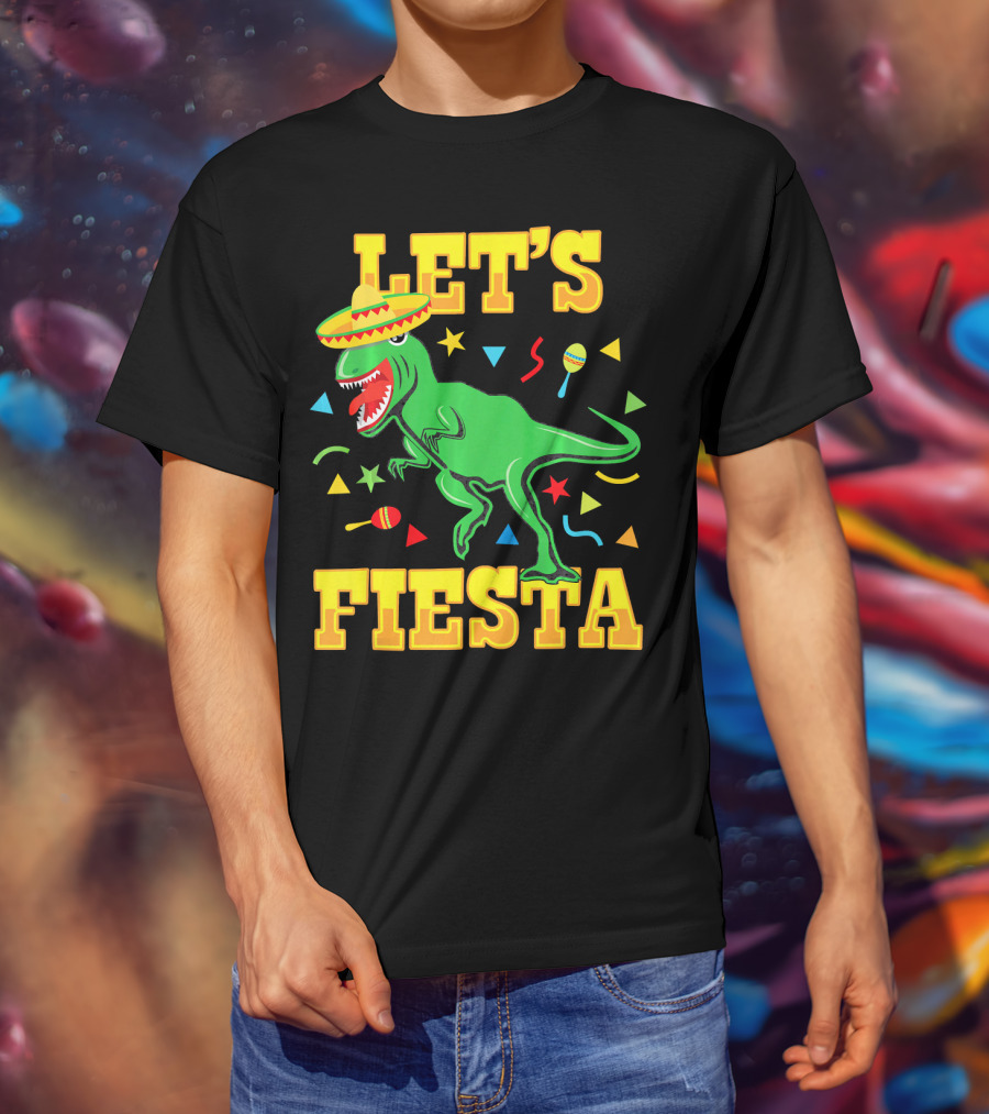 Tyrannosaurus Dinosaur Let's Fiesta Cinco De Mayo Sombrero Maracas T-Shirt