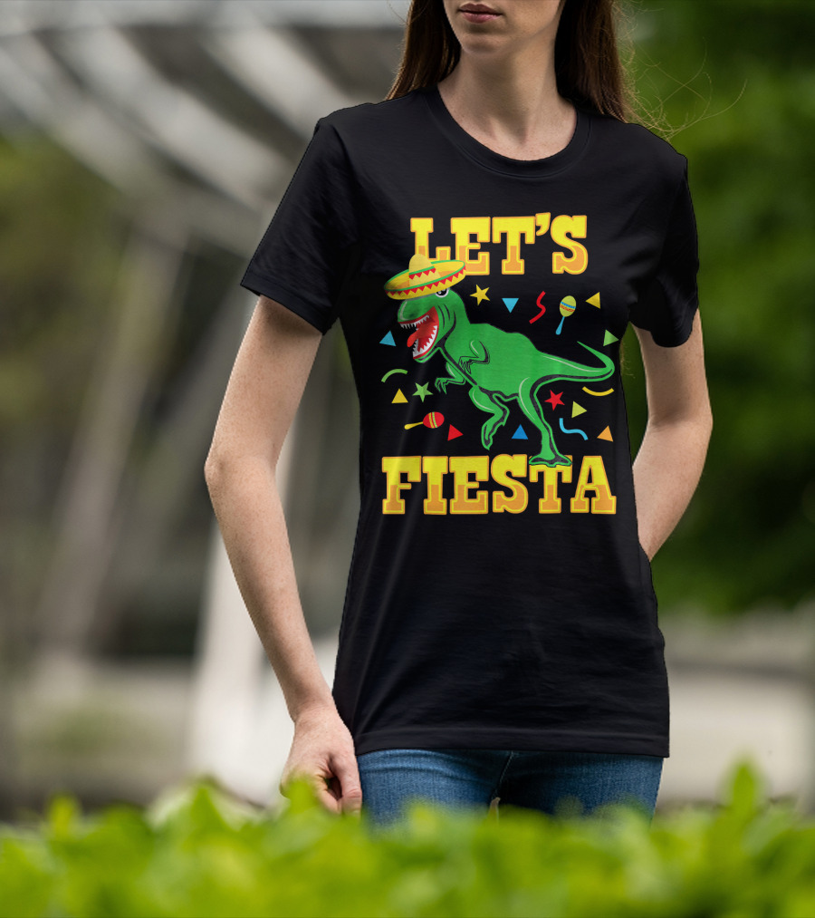 Tyrannosaurus Dinosaur Let's Fiesta Cinco De Mayo Sombrero Maracas T-Shirt