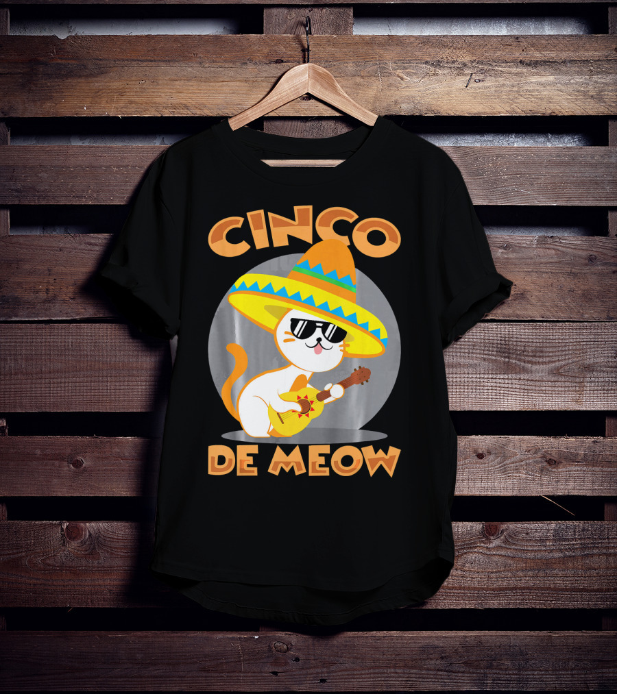 Cinco De Meow Cat Sombrero Guitar Fiesta T-Shirt