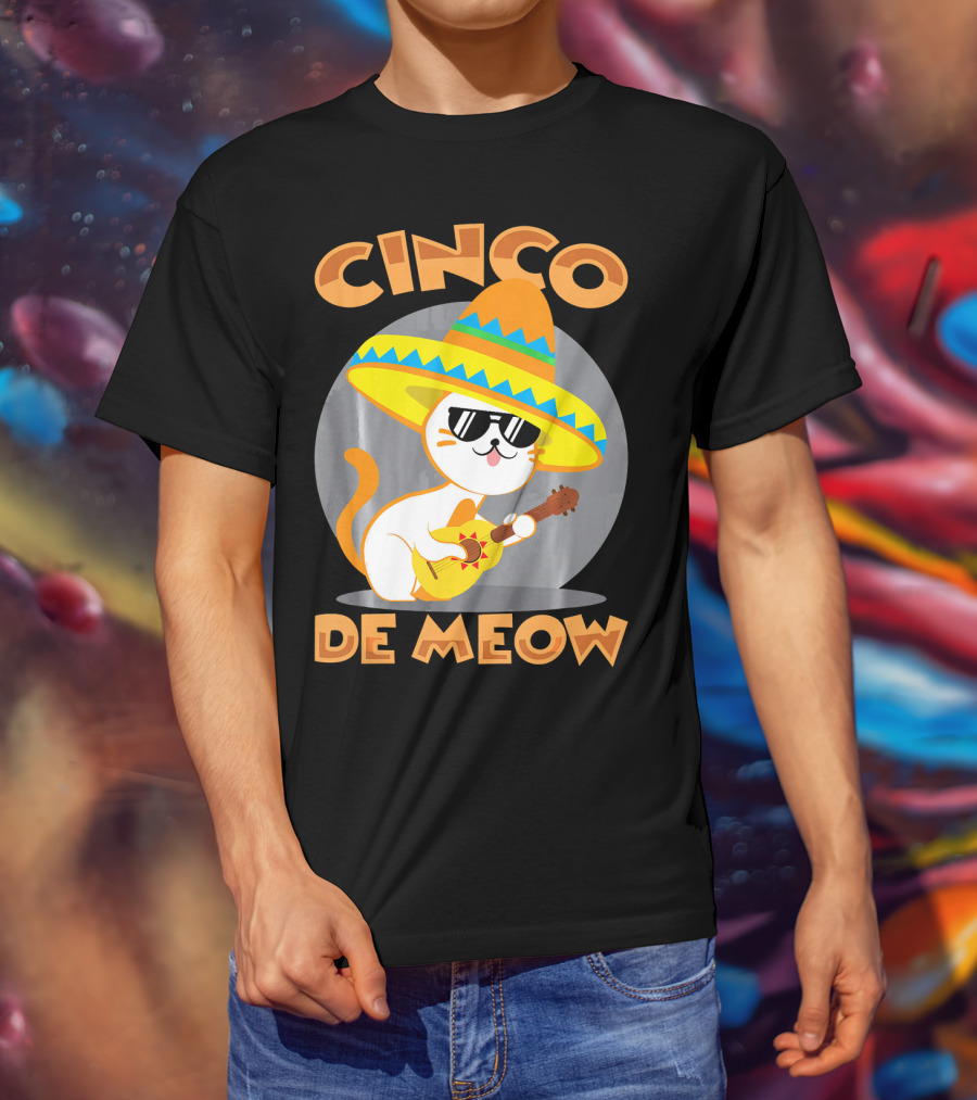 Cinco De Meow Cat Sombrero Guitar Fiesta T-Shirt