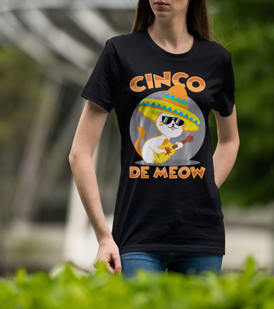 Cinco De Meow Cat Sombrero Guitar Fiesta T-Shirt