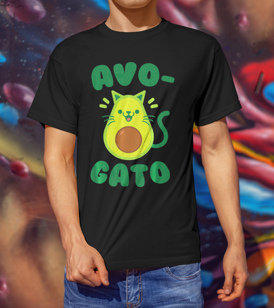 Avogato Avocado Cat Playful Green Fun T-Shirt