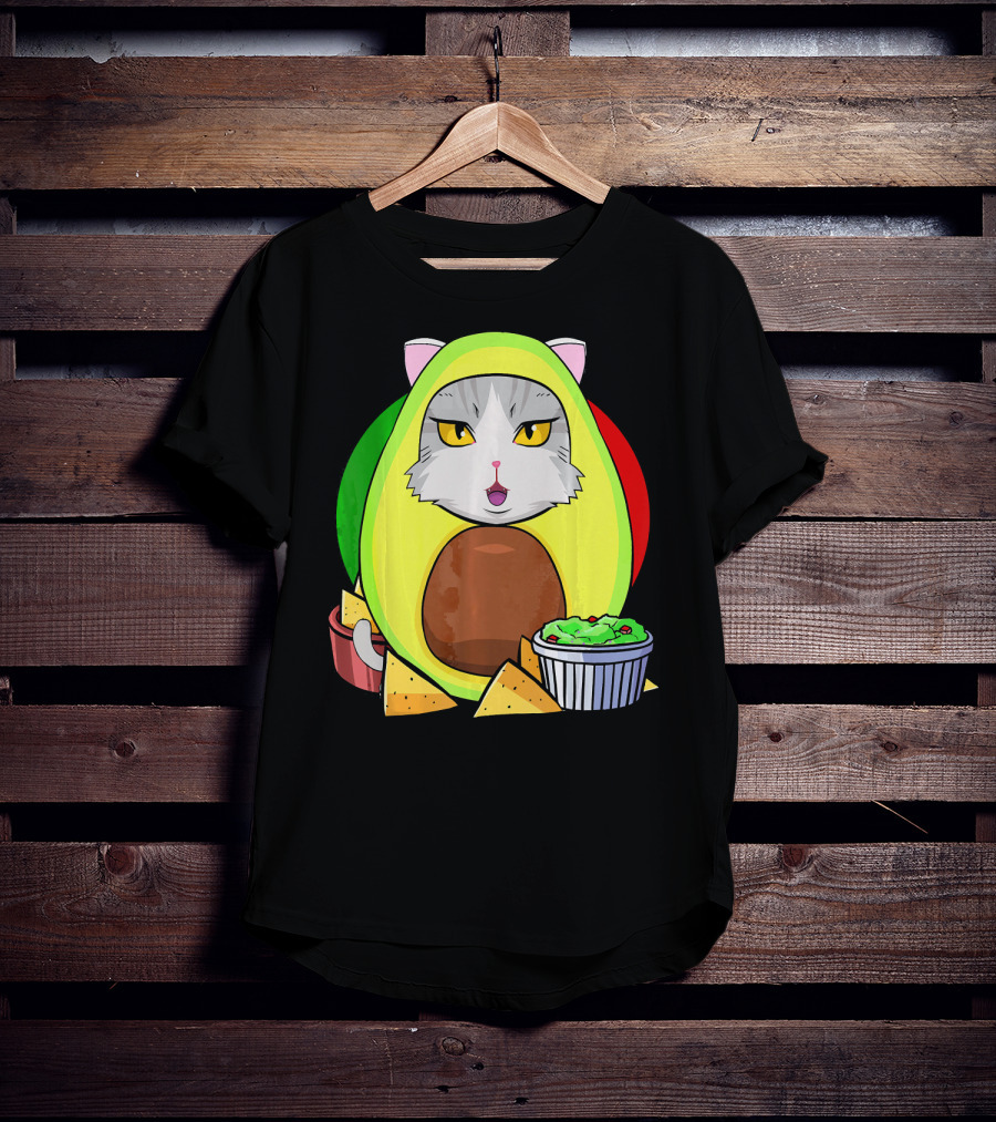 Cinco De Mayo Avogato Cat Avocado With Chips And Guacamole T-Shirt