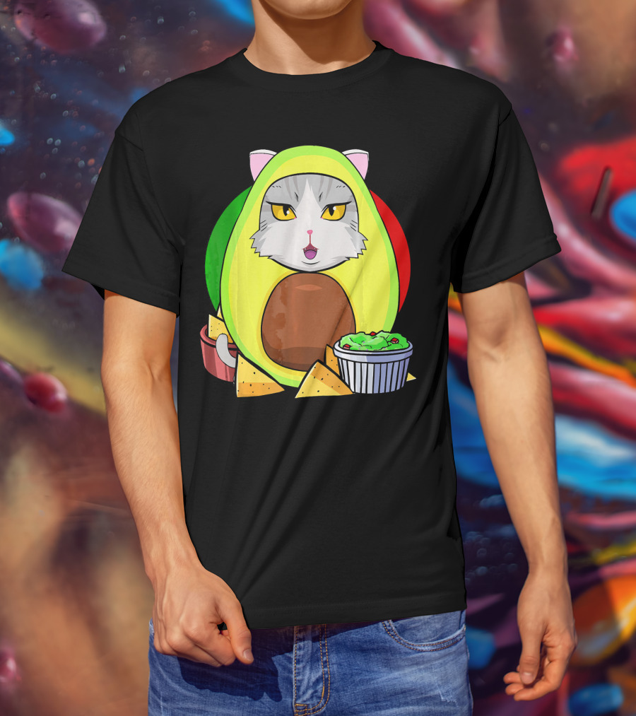 Cinco De Mayo Avogato Cat Avocado With Chips And Guacamole T-Shirt
