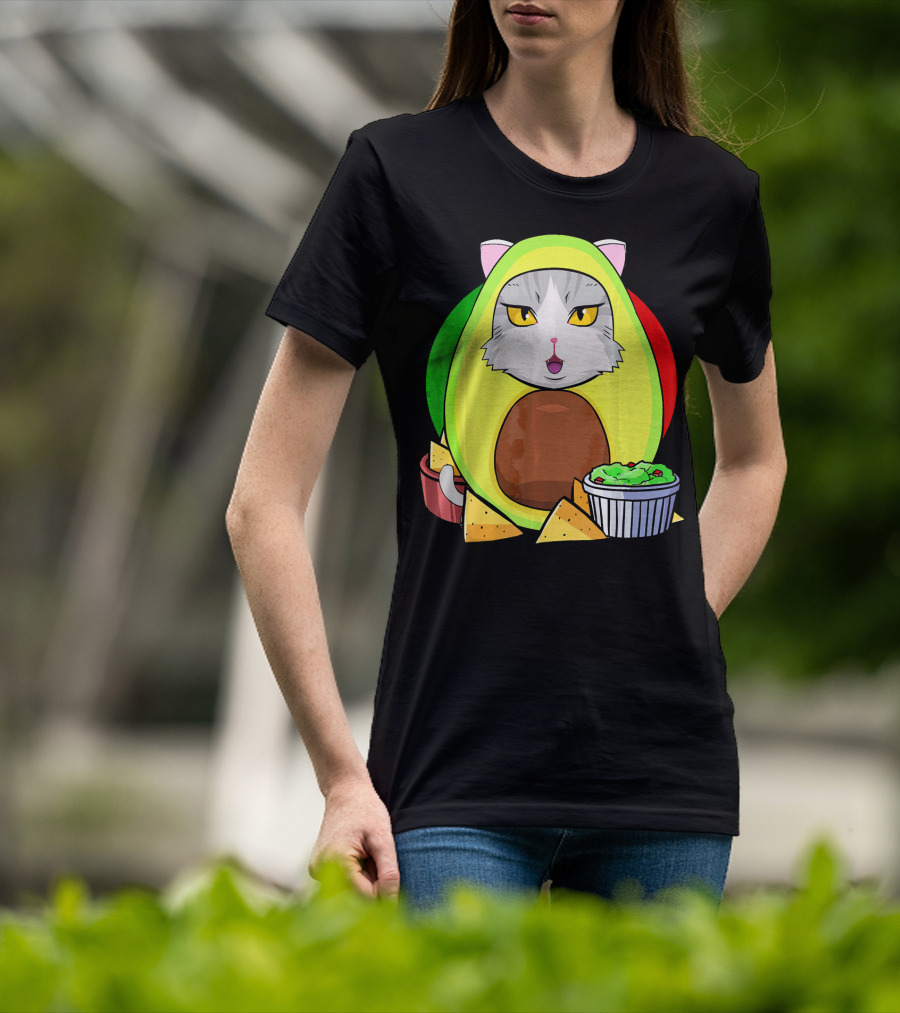 Cinco De Mayo Avogato Cat Avocado With Chips And Guacamole T-Shirt