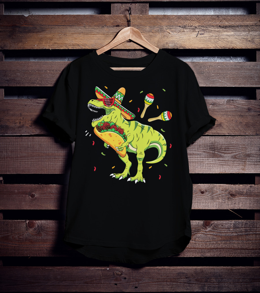Cinco De Mayo T Rex With Sombrero Maracas And Taco T-Shirt