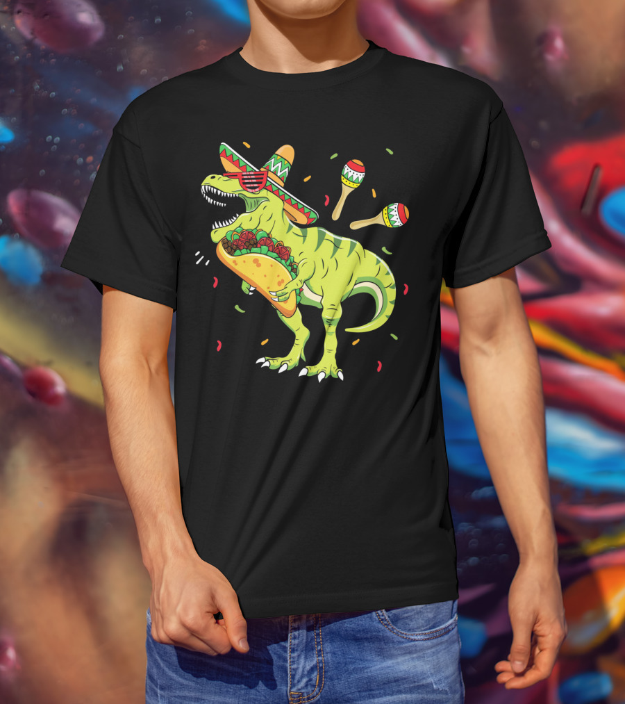 Cinco De Mayo T Rex With Sombrero Maracas And Taco T-Shirt