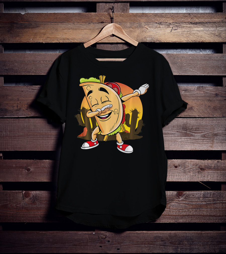 Cinco De Mayo Mexican Dabbing Taco With Fiesta Cactus Sunset T-Shirt