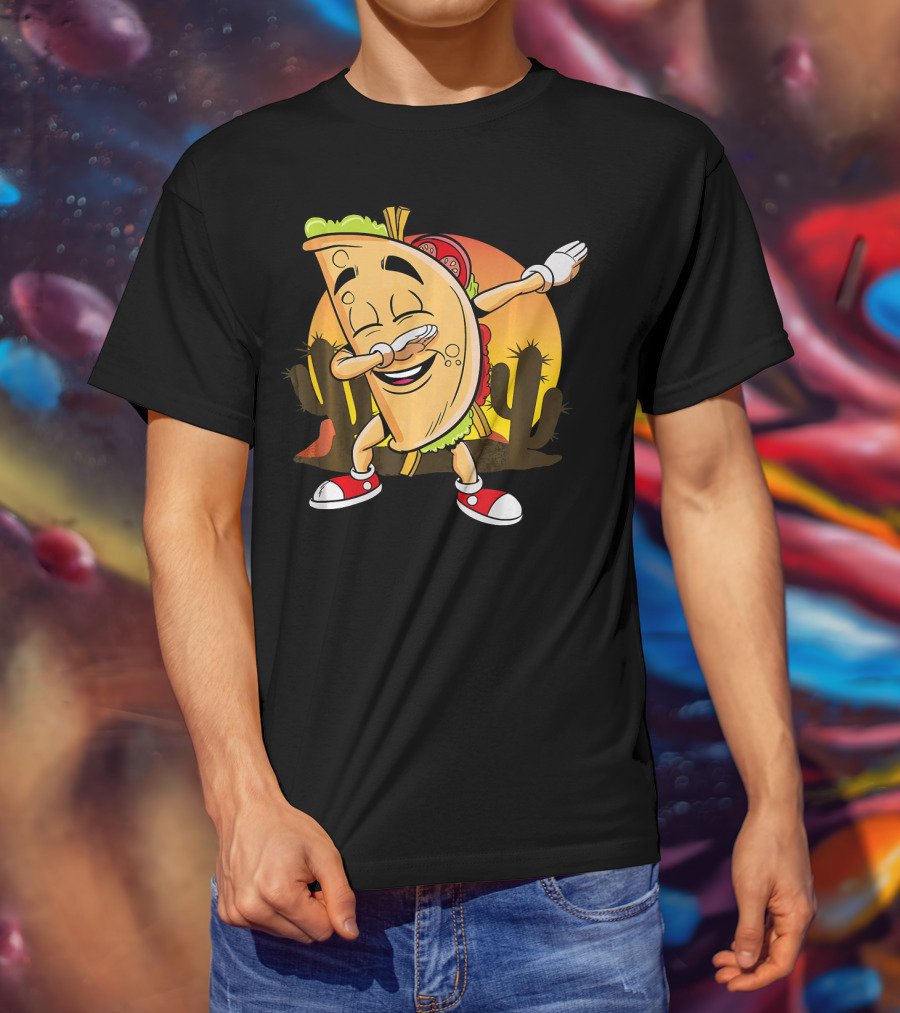 Cinco De Mayo Mexican Dabbing Taco With Fiesta Cactus Sunset T-Shirt