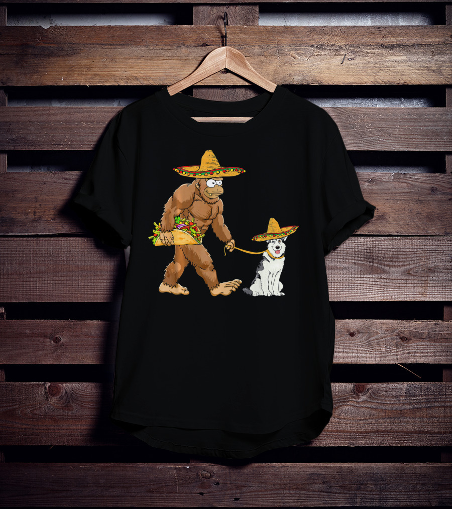 Bigfoot Husky Dog Taco Sombrero Cinco De Mayo T-Shirt